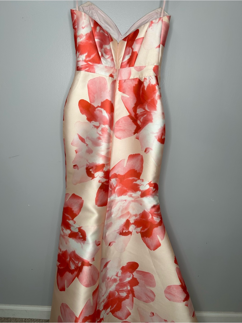 Mac Duggal Floral Satin High-Low Mermaid Formal Gown Sweetheart Neckline Size 10 - Picture 9 of 12